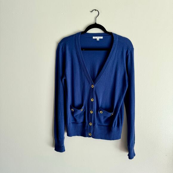 Cabi Blue with Gold Buttons V Neck Cadet Long Sleeve Cardigan Medium - Picture 7 of 7